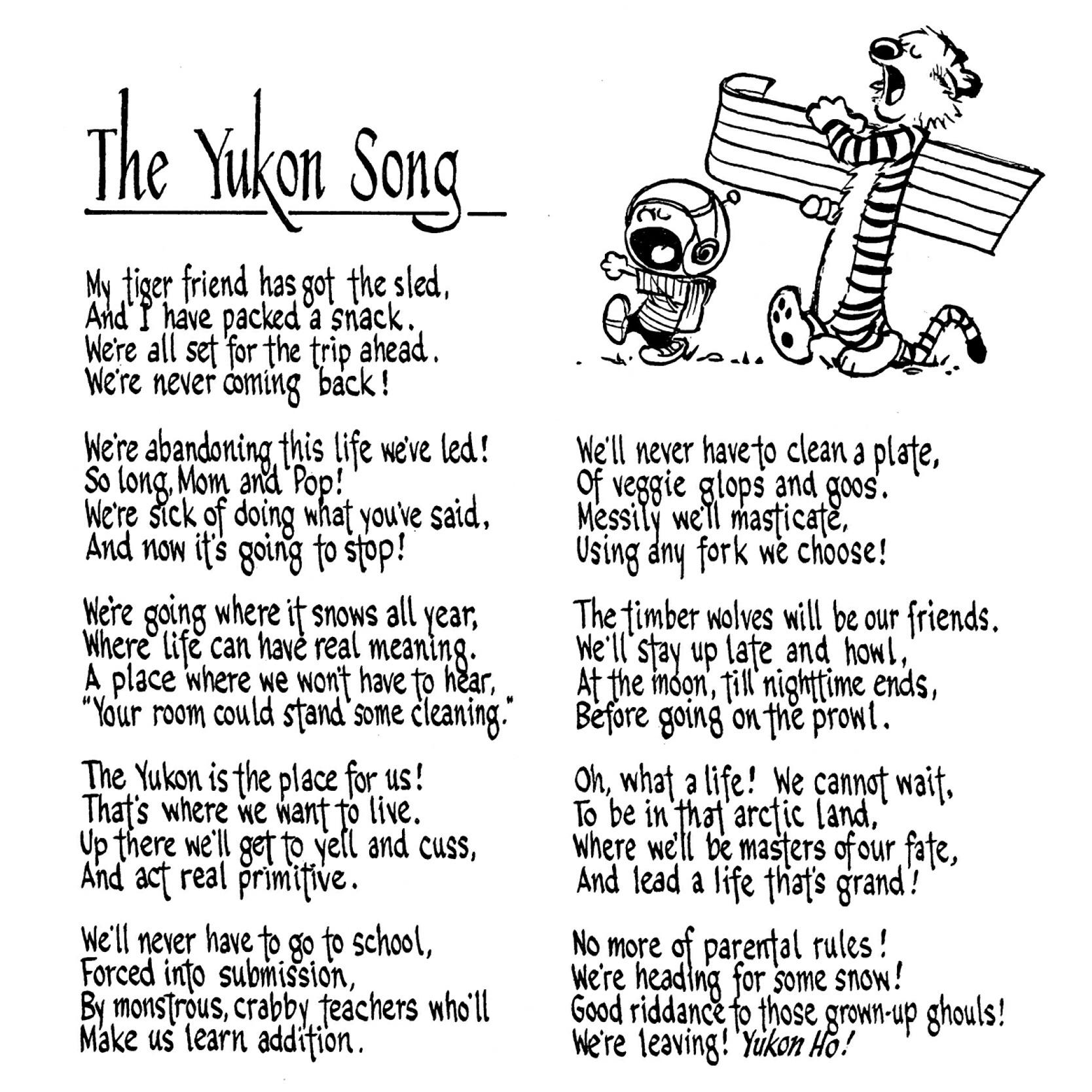 “The Yukon Song” from Calvin and Hobbes, by Bill Watterston