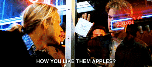 Matt Damon delivering the famous how do you like them apples comeback